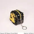 Black and gold reversible sequin square mini coin purse keychain with metallic zipper - 6x5x6cm / Black