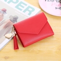 Cute red PU leather short wallet for women with sweet tassel and heart charm - Red