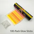 Detailed view of 100 colorful glow sticks set with connectors and packaging tube - Plain Style / 100 Packs