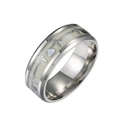 Anello in acciaio lucido con battito cardiaco luminoso e motivo a cuore su sfondo bianco - US 7 / Argento Blu Luminoso EKG