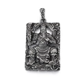Vintage Guan Yu warrior pendant in silver-black titanium steel with dragon relief - Guan Yu with Blade Relief Style (KP57653-BD)