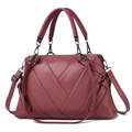 Fashionable dark pink faux leather tote bag with V-shaped patchwork and shoulder strap - Dusty Pink