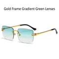 Gafas de sol cuadradas sin montura con patillas metálicas retorcidas doradas y lentes degradadas - Marco Dorado Lente Verde Degradado
