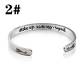 Silver stainless steel open cuff bracelet with wake up kick ass repeat engraving - 2#-Silver (wake up kick ass repeat)