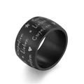 Brushed matte black carpe diem stainless steel wide ring with engraved star and heart symbols - Size 7 / Black