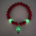 Luminous yoga lotus bracelet with red beads and glowing green stone pendants - Red Turquoise Green Glow