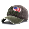 Distressed US ARMY embroidery baseball cap in dark coffee and olive green contrast - Adjustable / Green Brim Coffee Top