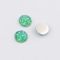 Detailed view of 10mm green resin druzy cabochons showing front sparkle and back flat surface - Green Iridescent (2)