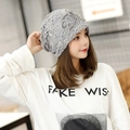 Elegant grey lace slouchy beanie featuring sequin flower details for women - One Size / Gray