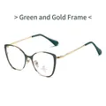 Cat eye glasses frame in green and gold metal with anti-blue light and UV400 protection - Green Gold