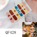 Détail des stickers ongles QF428 aux motifs floraux et cœurs rétro en bleu et rouge - Style Couleur Cœur Floral Vintage (QF428)
