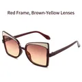 Fashionable butterfly sunglasses in red frame with amber gradient lenses for women - Red Frame Tea Yellow Lens