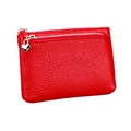 Compact red litchi texture leather coin purse with a gold heart-shaped zipper pull - Red
