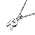 Silver stainless steel R letter necklace with white shell inlay on a Rolo chain - Style R (KN81196-K)