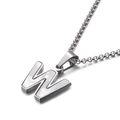Collier moderne en titane argenté avec pendentif lettre W en nacre et chaîne rolo - Style W (KN81201-K)