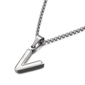 Collier argenté en forme de V avec incrustation en nacre et chaîne en acier poli - Style V (KN81200-K)