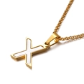 Elegante collana in acciaio inossidabile dorato con ciondolo a lettera X in conchiglia bianca - Lettera X (KN81228-K)