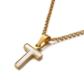 Collana in acciaio dorato con ciondolo lettera T e inserto in madreperla bianca - Lettera T (KN81224-K)