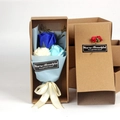 Blue and white soap flower bouquet with roses and carnations in a brown gift box - Blue Series
