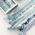Set di 8 nastri washi a tema marino con balene blu e onde per decorazione artigianale - Ritmo Blu