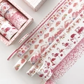 8-roll set of pink tropical washi tape featuring flamingos and botanical illustrations - Girl's Flower Season / 8 Rolls Set