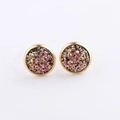Macro detail of 10mm gold plated stainless steel studs with sparkling druzy crystals - Iridescent Pink Purple (5)