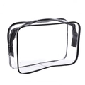 Transparent waterproof PVC toiletry bag with black zipper and trim for travel storage - 15 Wire Medium 18*5.5*12.5 / Black
