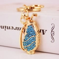 Golden golf bag keychain with blue crystals and metal lobster clasp for women - Lake Blue