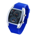 Racing dashboard digital watch featuring silver metal case and blue silicone strap - Silver Case Dark Blue Strap Blue LED