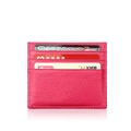 Rose pink lychee pattern leather card holder with three card slots and neat stitching - KB31 Multi-slot / Rose Red