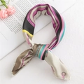 Silk square scarf with geometric pattern and horse motif in beige and pink tones - 50*50CM / FX-76 Leather Buckle Purple Camel