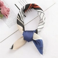 Silk satin square scarf featuring geometric color block patterns in blue and orange - 50*50CM / FX-63 Thick Thin Striped Navy