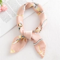Elegant pink silk scarf with golden chain patterns and floral elements for women - Diamond Chain Light Pink (FX-80)