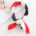 Red, white, and blue striped silk scarf with polka dots tied in a knot on white background - 50*50CM / FX-68 Striped Red Black