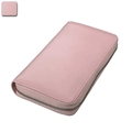 Pink pebbled leather RFID travel wallet with secure all-around zipper and sample tag - Pink