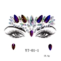 Detailed view of acrylic face jewels with purple drop stones and iridescent eye gems - Dark Purple