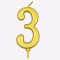 Golden number 3 birthday candle with glitter finish and stick for cake decoration - Number 3