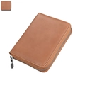 Brown leather RFID credit card wallet with smooth metal zipper for men and women - Bean Paste