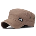 Berretto militare vintage in cotone fiammato marrone con toppa laterale e occhielli - Marrone