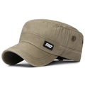 Army green washed cotton flat top cadet hat with metal eyelets and sms brand label - Army Green