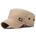Berretto vintage da uomo in cotone beige con occhielli in rame e toppa laterale - Beige