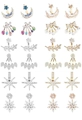 12-pair bohemian stud earring set featuring floral, moon, and butterfly motifs in gold - 12 Pairs Set 2