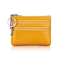 Cute yellow genuine leather coin purse with triple zipper and lychee pattern grain - Yellow
