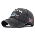 Vintage Baseballkappe in Anthrazit mit Haifisch-Stickerei und USA-Flaggen-Aufnäher - Schwarz