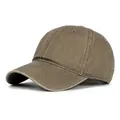 Minimalist washed cotton baseball cap in dark khaki with vintage textured finish - Khaki