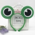 Cute green plush frog headband with a pink glitter crown for kids and parent-child performances - Green Frog with Pink Glitter Crown