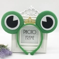 Green plush frog headband with large eyes and a sparkling gold crown for kids - Green Frog with Yellow Glitter Crown
