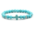 Handmade beaded bracelet with blue turquoise stones and silver cross pendant - Turquoise