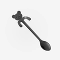 Matte black stainless steel coffee spoon with cute bear head handle design - Bear / Black