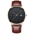 Ceinture En Cuir Marron Avec Coque En Or Rose Et Cadran Noir